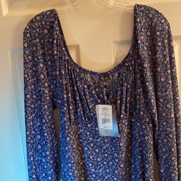 NWT Blue floral Lily Rose scoop neck shirt dress. Short size large - Picture 2 of 4